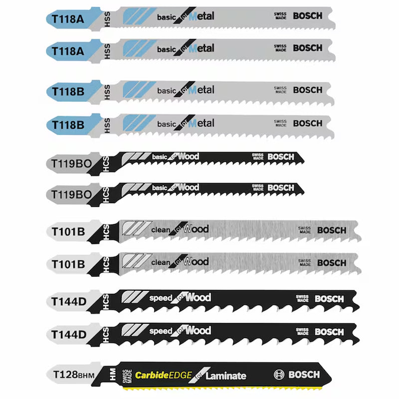 Set T-Shank High Speed Steel High Speed Steel High Carbon Steel Carbide Jigsaw Blade Set ( 11 -Pack )