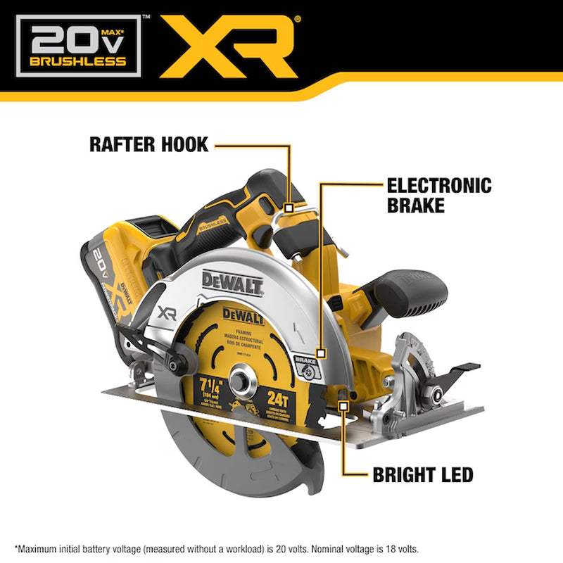 XR 20-Volt Max 7-1/4-In Brushless Cordless Circular Saw Kit ( Battery Included )