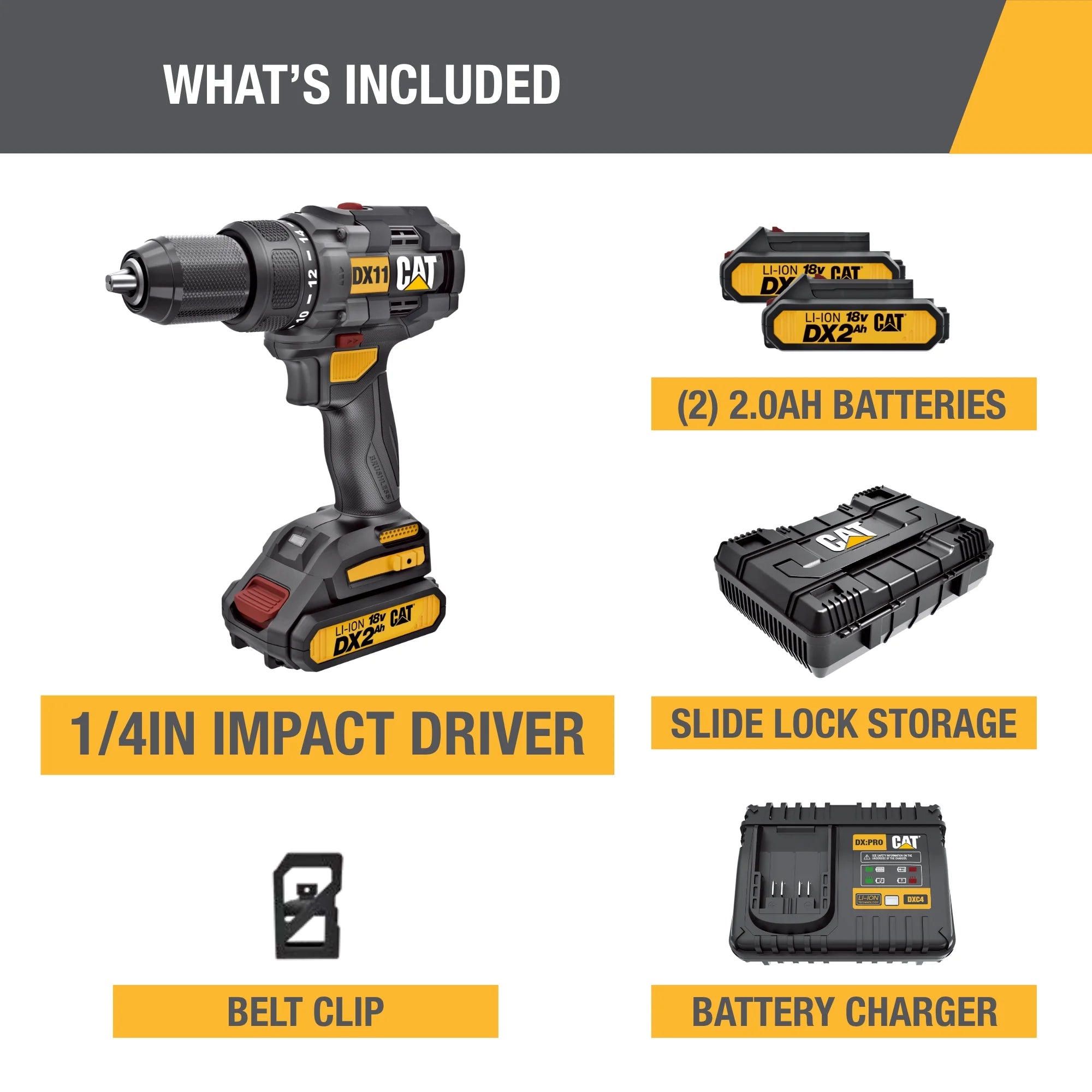Caterpillar Cat® DX11 18V 1 for ALL 1/2" Cordless Drill/Driver with Brushless Motor and Two Batteries