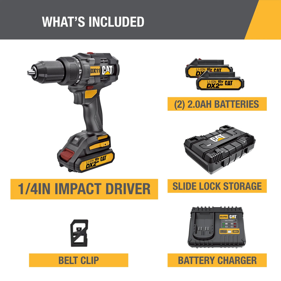 Caterpillar Cat® DX11 18V 1 for ALL 1/2" Cordless Drill/Driver with Brushless Motor and Two Batteries