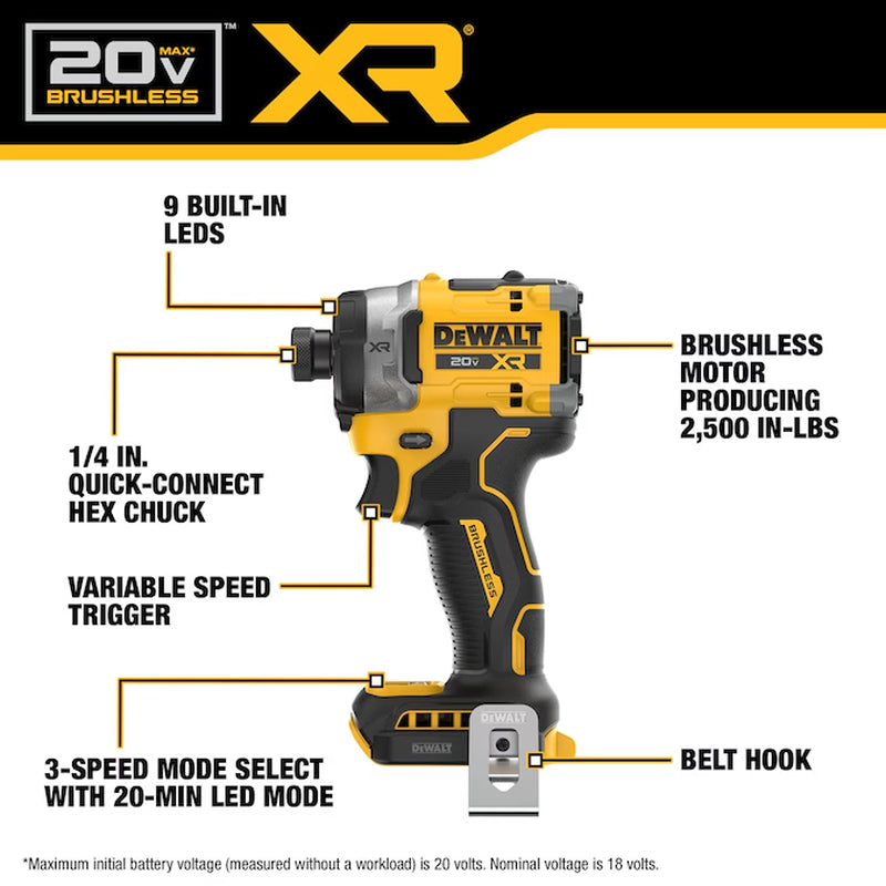 XR 20-Volt Max 1/4-In Brushless Cordless Impact Driver (Battery Not Included and Charger Not Included )