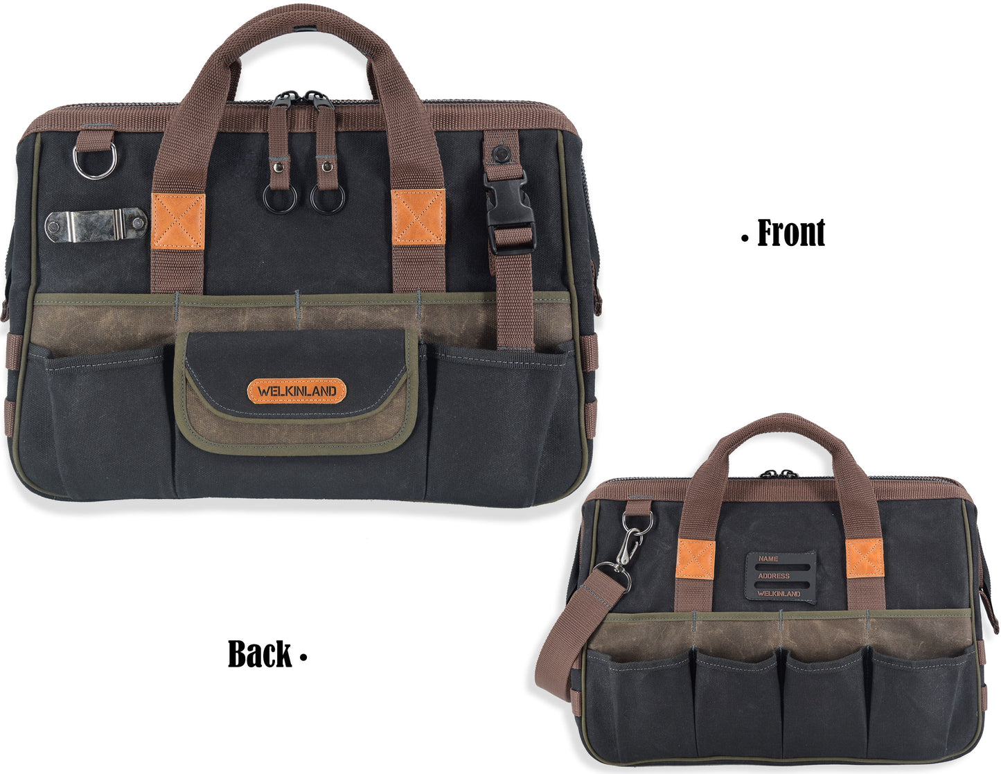 32-Pockets Heavy-Duty Waxed Canvas Tool Bag, 16-Inch