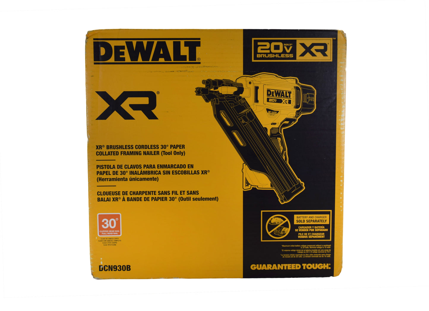 DCN930B 20V MAX PNEUMATIC BRUSHLESS CORDLESS 30° PAPER TAPE FRAMING NAILER (TOOL ONLY)