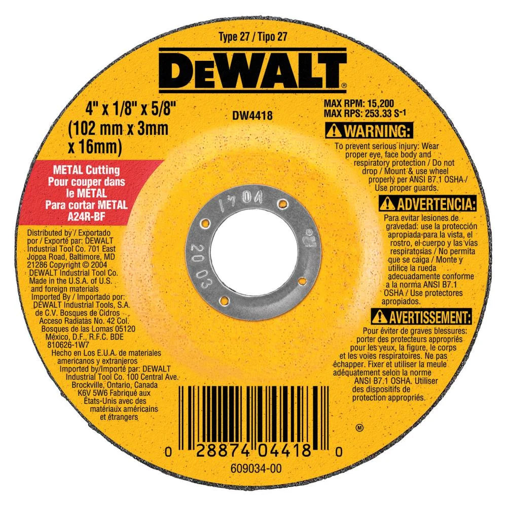 DW4418 Metal Cutting - Grinding Wheel 4" - 100 Pak