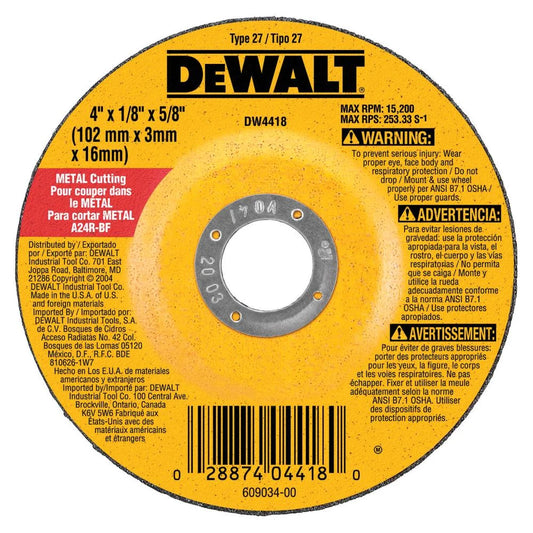 DW4418 Metal Cutting - Grinding Wheel 4" - 100 Pak