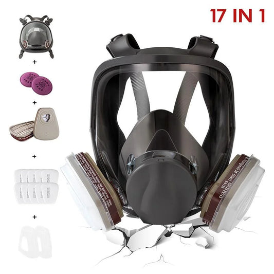Pomerol Reusable Full Mask with Filter Cartridge, 17 in 1 Full Face Mask with Dual Filter Cartridge, Anti-Virus, Anti-Dust, Anti-Virus Safety Protection Gas Mask for Painting, Carpentry