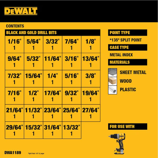 29 -Piece Assorted X Black and Gold Coated HSS Jobber Length Twist Drill Bit Set
