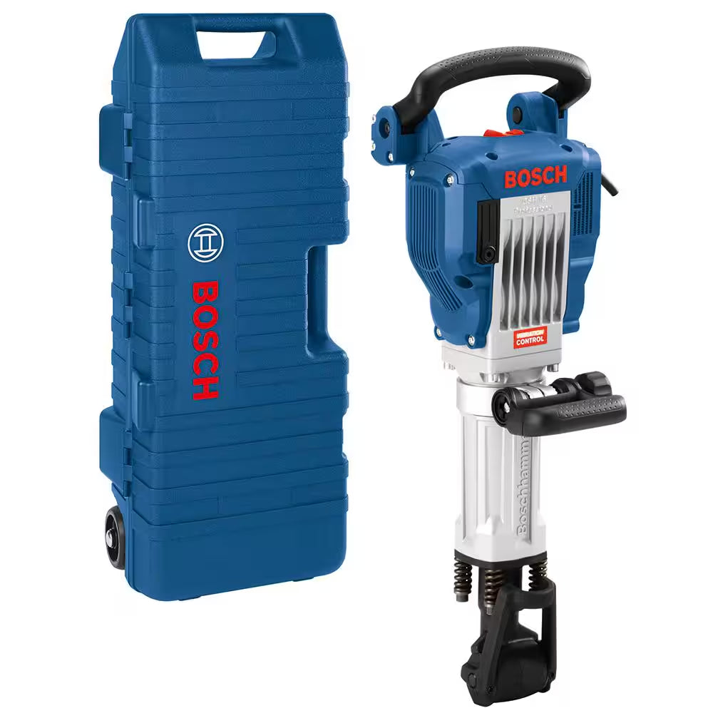 15 Amp 1-1/8 In. Corded Concrete Electric Hex Breaker Hammer Kit with Hard Carrying Case with Wheels