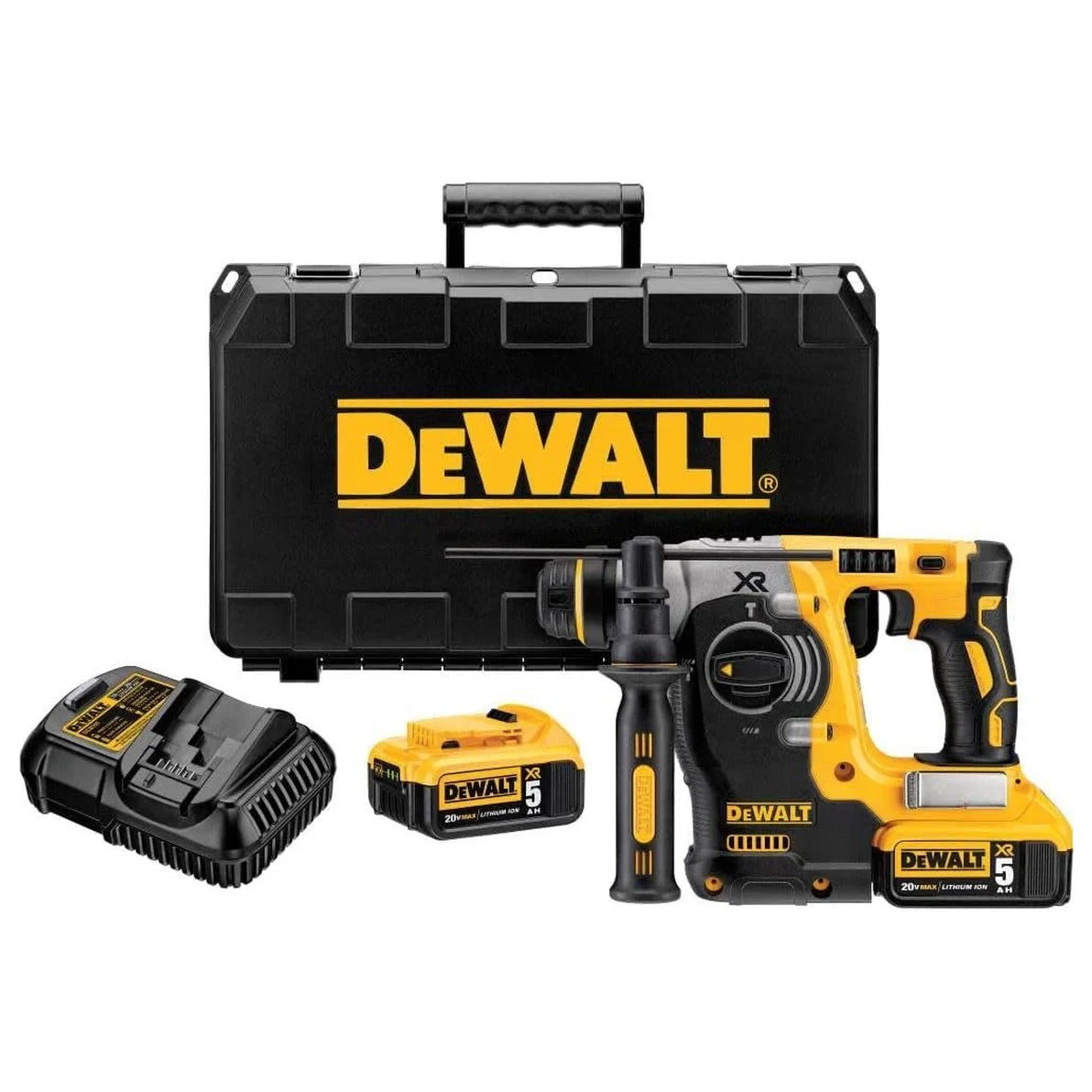 DeWalt DCH273P2 20V MAX XR Brushless SDS Rotary Hammer Drill Kit – 1" – 5Ah Batteries, Active Vibration Control