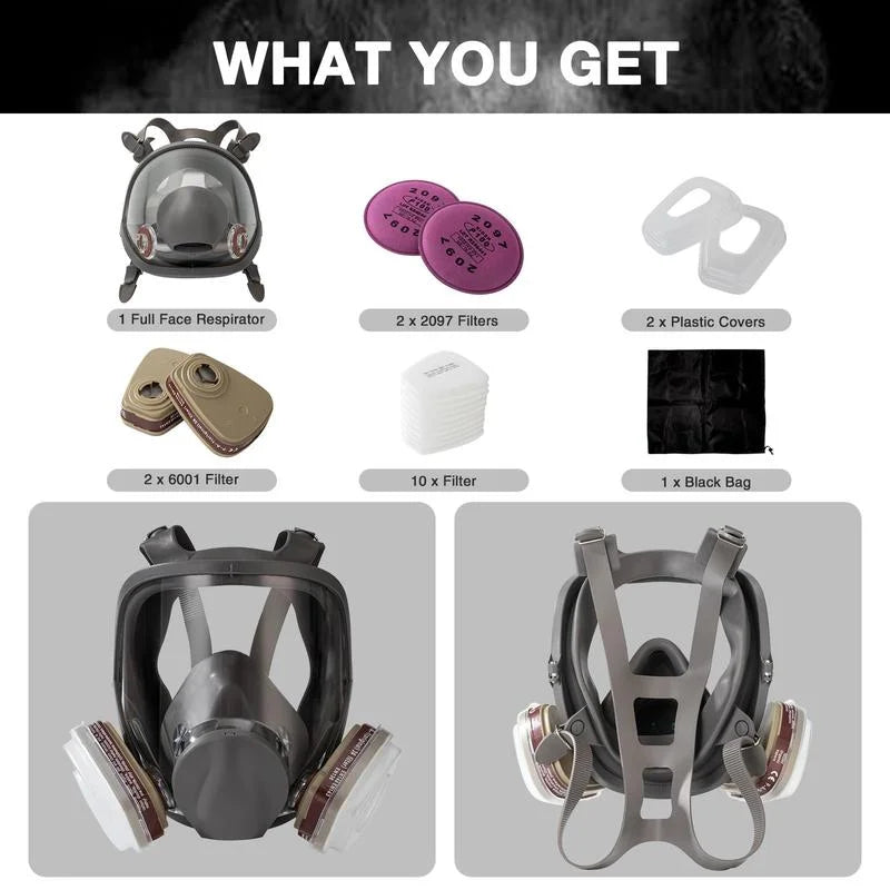Pomerol Reusable Full Mask with Filter Cartridge, 17 in 1 Full Face Mask with Dual Filter Cartridge, Anti-Virus, Anti-Dust, Anti-Virus Safety Protection Gas Mask for Painting, Carpentry