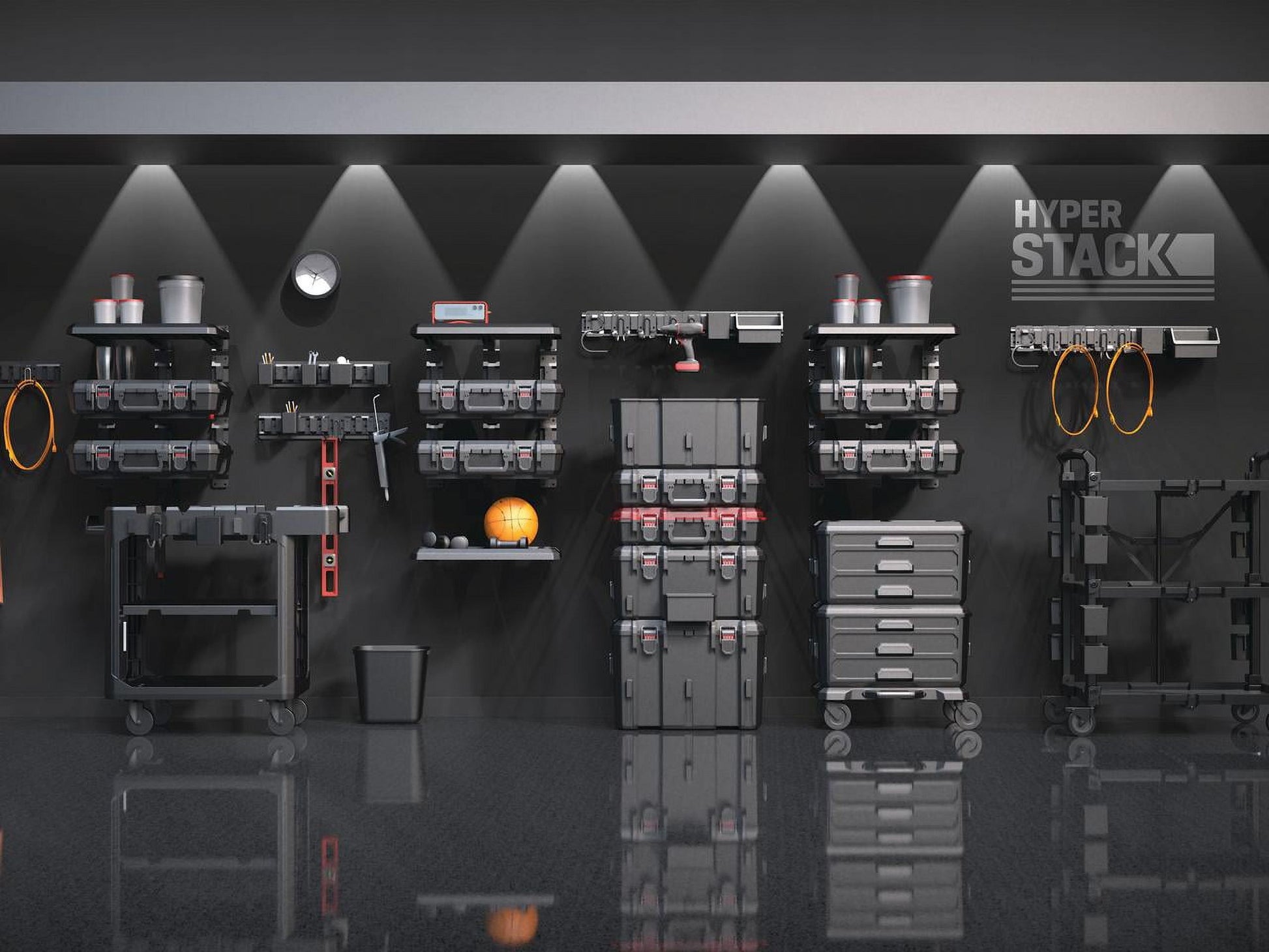 Hyper Stack Heavy Duty 3 Piece Modular Rolling Toolbox System, Black