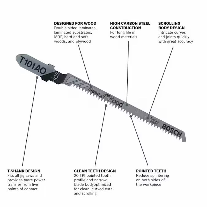 3-1/4-In 20 TPI T-Shank High-Carbon Steel Jigsaw Blade Set ( 5 -Pack )