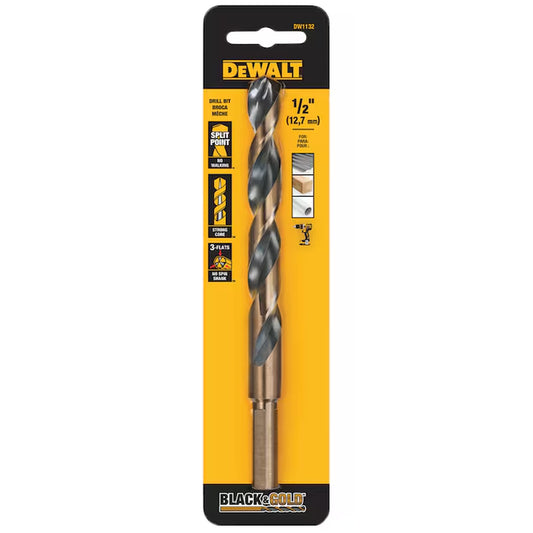 1/2-In X 6-1/8-In Black and Gold Coated HSS Jobber Length Twist Drill Bit