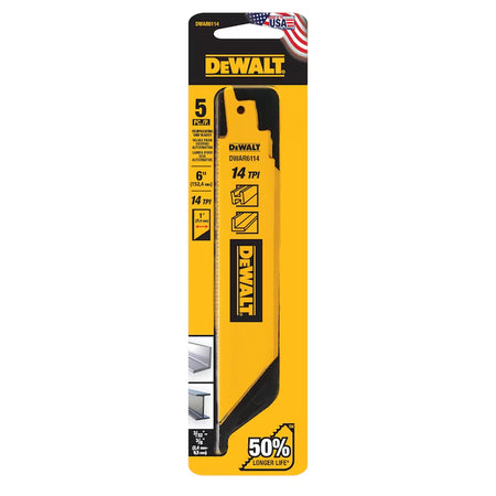 Bi-Metal 6-In 6 TPI Wood Cutting Reciprocating Saw Blade 5 -Pack
