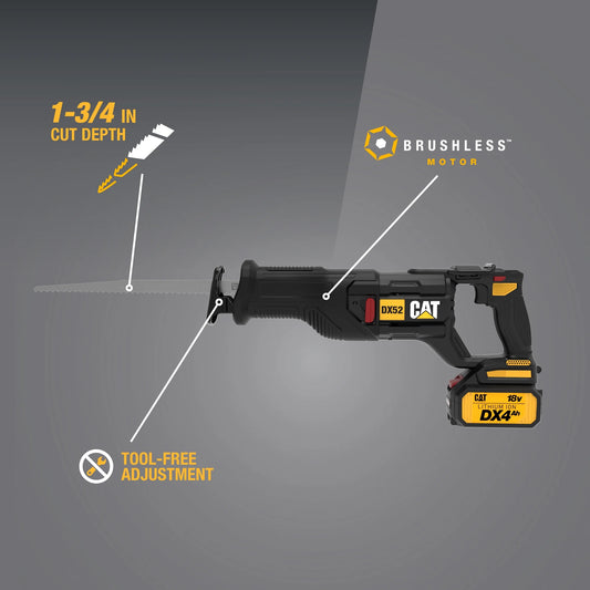 Caterpillar Cat® DX52 18V Cordless Brushless Reciprocating Saw with 3000 SPM Variable Speed