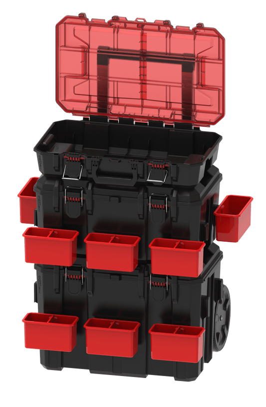 Hyper Stack Heavy Duty 3 Piece Modular Rolling Toolbox System, Black