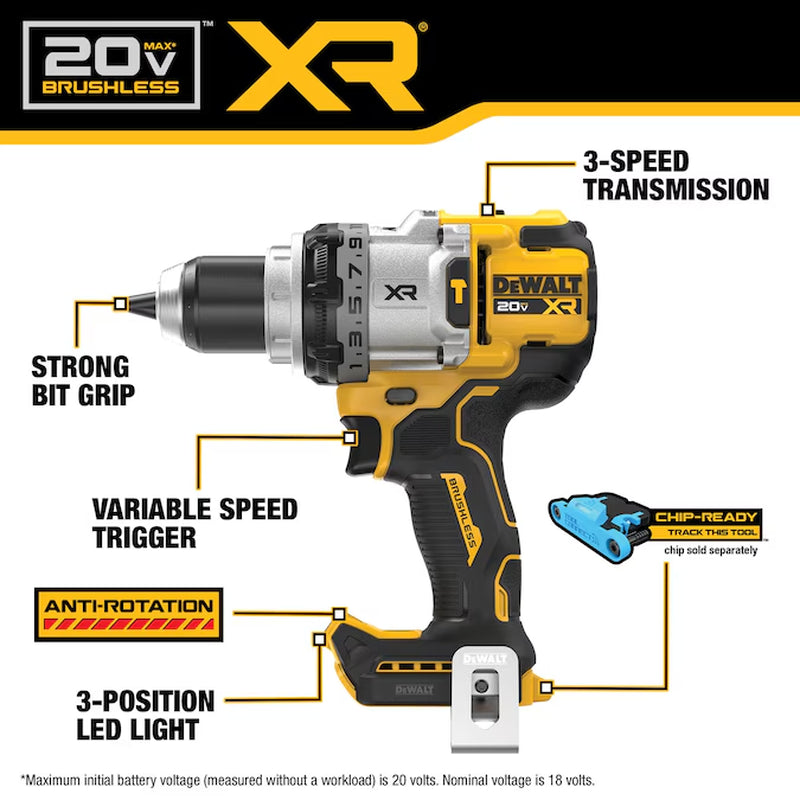 XR 1/2-In 20-Volt Max Variable Speed Brushless Cordless Hammer Drill 1 -Batteries