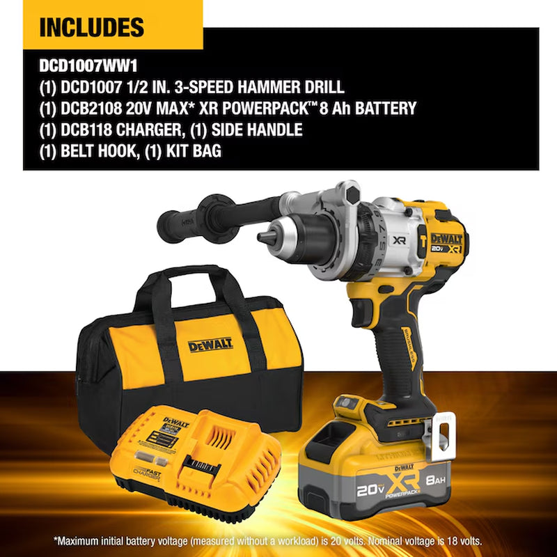 XR 1/2-In 20-Volt Max Variable Speed Brushless Cordless Hammer Drill 1 -Batteries