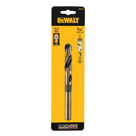 9/16-In X 6-In Black and Gold Coated HSS Jobber Length Twist Drill Bit