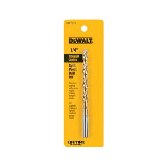 DeWalt DW1316 1/4-Inch Titanium Split Point Twist Drill Bit – Industrial Grade for Metal, Wood & Plastic