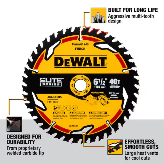 ELITE SERIES 6-1/2-In 40 -Tooth Fine Finish Tungsten Carbide-Tipped Steel Circular Saw Blade Individual