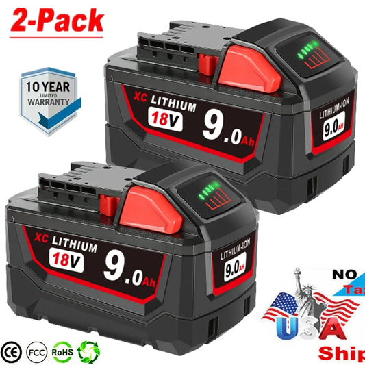 2-Pack Milwaukee Tool 48-11-1890 M18 Lithium-Ion High Output 9.0Ah Battery Pack 48-11-1840,48-11-1850,48-11-1860,48-11-1880