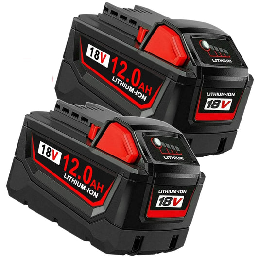2-Pack 18V 12.0Ah Lithium-Ion Replacement Batteries for Milwaukee M18 Tools – High Capacity, Long Runtime