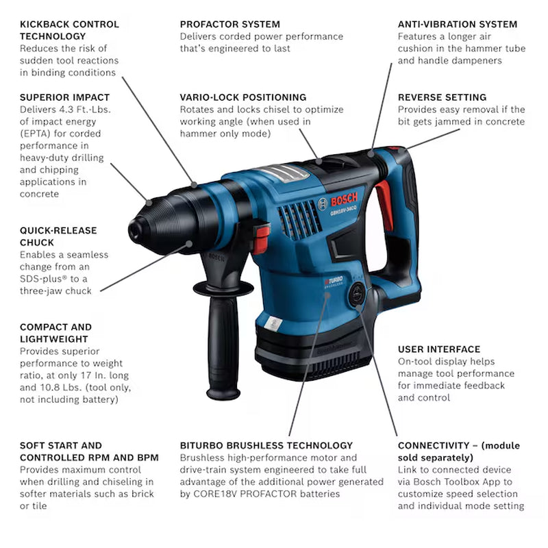 18-Volt 8 -Amp Sds-Plus Sds-Plus Variable Speed Cordless Rotary Hammer Drill