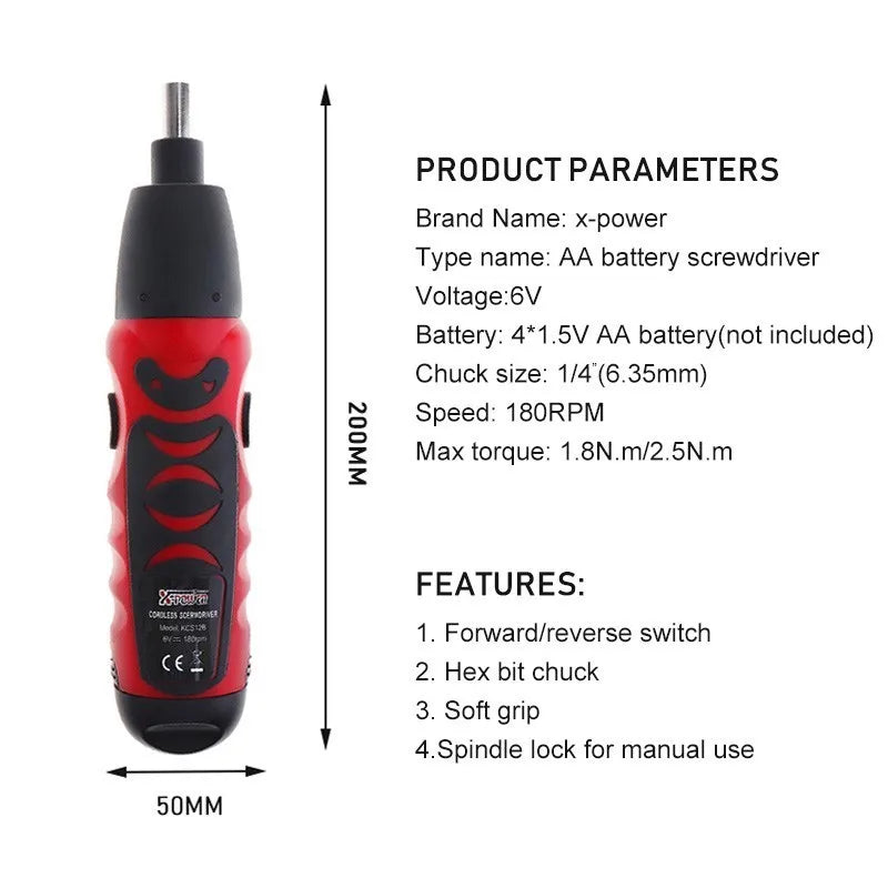 Mini Cordless Electric Screwdriver Set - Battery Powered Drill with 11 / 14 Bits