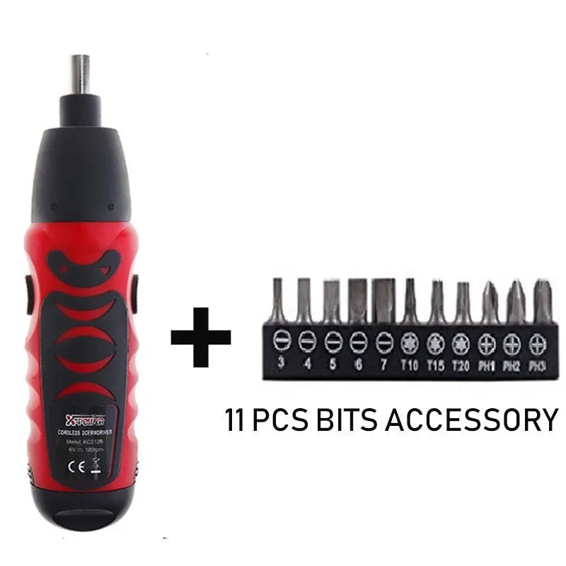 Mini Cordless Electric Screwdriver Set - Battery Powered Drill with 11 / 14 Bits