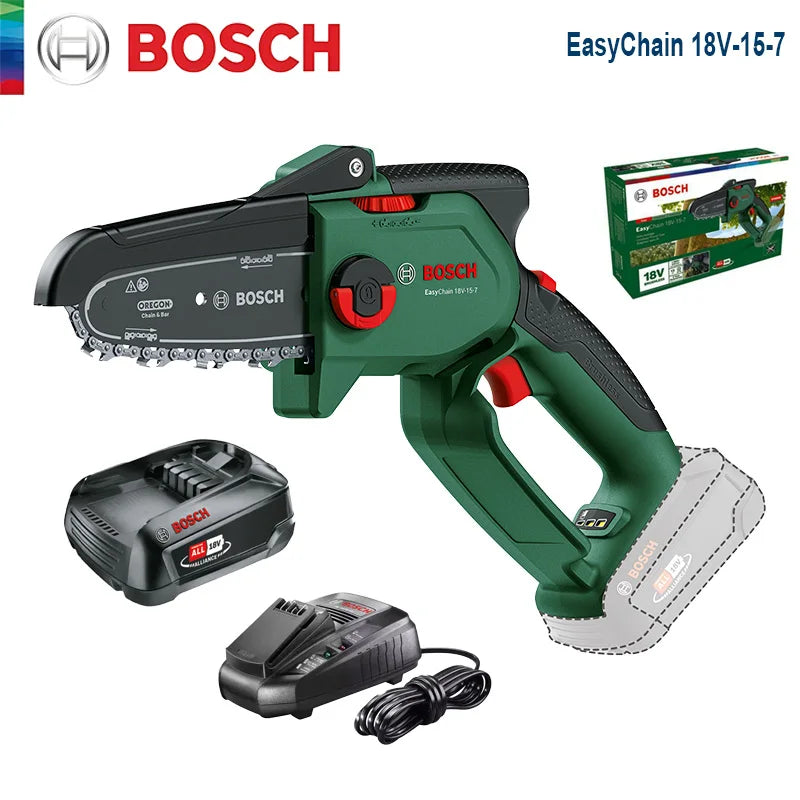 Bosch 18V Cordless Chainsaw Easychain 18V-15-7 Compact Pruner Power Tools Brushless Mini Electric Pruning Saw for Cutting Wood