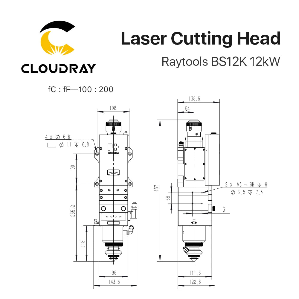 Cloudray BS12K 12kW Original Raytools Laser Cutting Head CL100mm FL200mm 1080nm Laser Head for Fiber Laser Cutting Machine