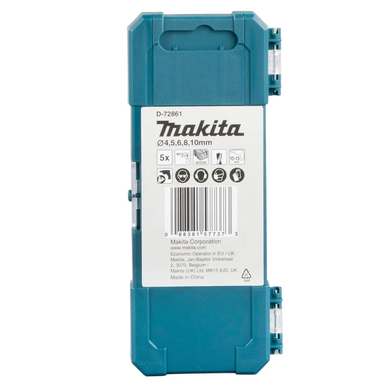 Makita D-72861 Wood Drill Bit Set 5-Piece 4 mm/5 mm/6 mm/8 mm/10 mm Straight Shank Impact Driver Twist Drill Tool Accessories