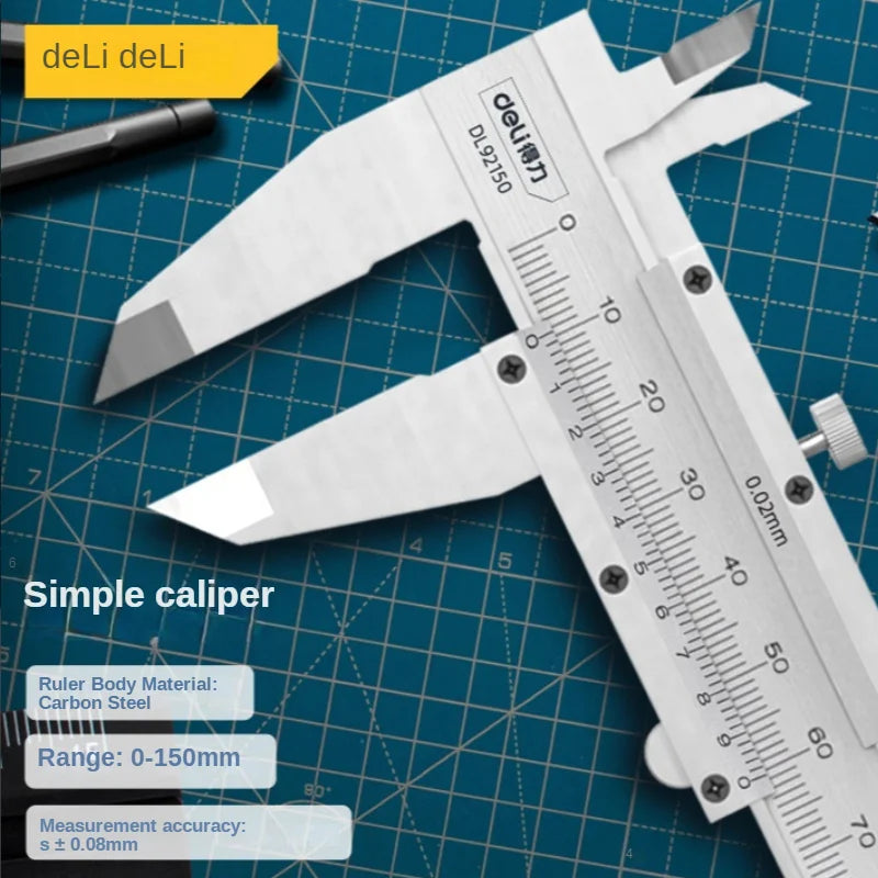 Deli Tools 150mm 0.02mm Carbon Steel Vernier Calipers Woodworking Tools Ruler Simple Caliper Vernier Measuring Tools