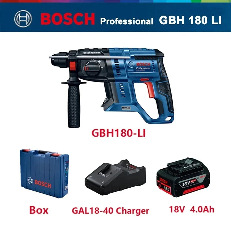 Bosch GBH 180-Li Cordless Electric Hammer Drill 18V Brushless 2 J Impact Driller Sds Plus Reverse Hammer Tool for Concrete Steel