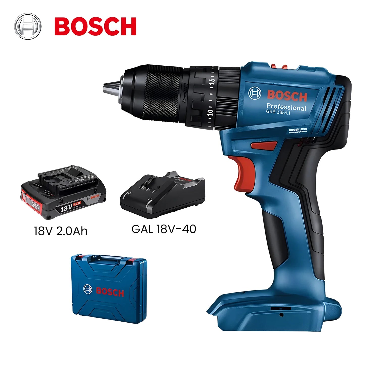 Bosch GSB 185 Li Impact Drill Cordless Brushless Electric Drill 50Nm Maximum Torque Hammer Drilling Screwdriver Bosch Power Tool