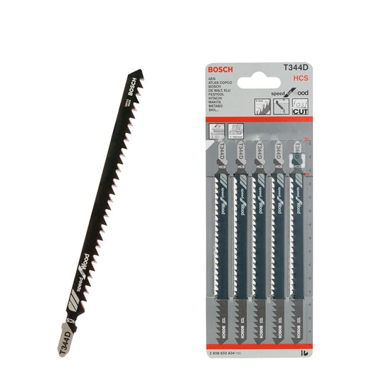 Bosch 2608633A34 T344D Jigsaw Blades – 5-Piece High Carbon Steel Set for Fast Wood Cuts (152mm, 4mm Tooth Pitch)