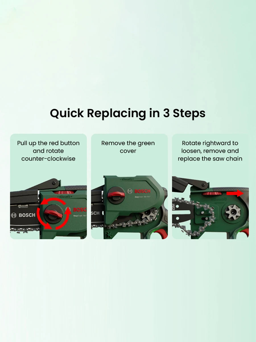 Bosch 18V Cordless Chainsaw Easychain 18V-15-7 Compact Pruner Power Tools Brushless Mini Electric Pruning Saw for Cutting Wood