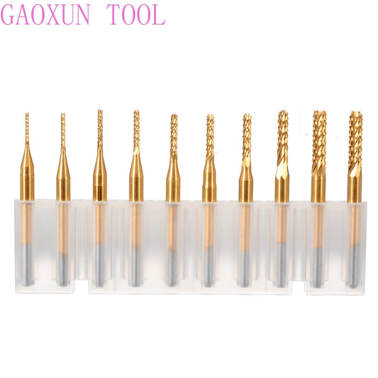 10Pcs/Set 0.8-3.175mm PCB Drill Bits Ttitanium Plating 1/8" CNC  End Mill Engraving Cutter Set For CNC Carbon Fiber Drill Bits