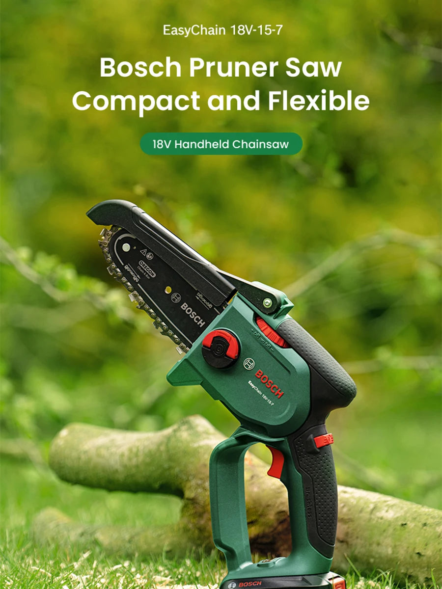Bosch 18V Cordless Chainsaw Easychain 18V-15-7 Compact Pruner Power Tools Brushless Mini Electric Pruning Saw for Cutting Wood