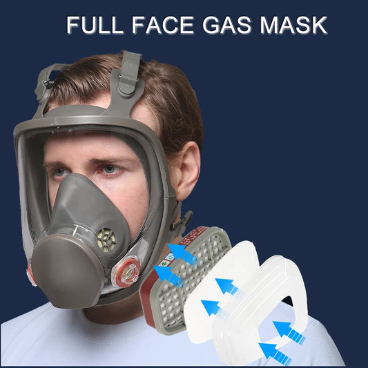 6800 Full Face Gas Respirator With Dual Filtering Cartridge Dust Mask Face Protector For Spraying Painting Polishing Work Safety