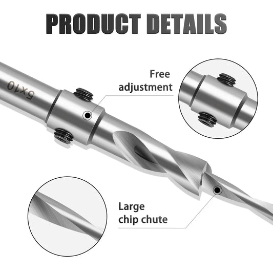 Countersink Drill Bit with Adjustable Depth Stop Chamfering Counterbore Drilling for Wood Plastic 10MM Shank