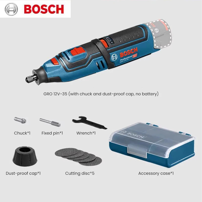 Bosch GRO 12V-35 Cordless Rotary Tool – Engraving, Sanding, Polishing, Drilling & Cutting Device (Variable Speed 5000–35000 RPM)