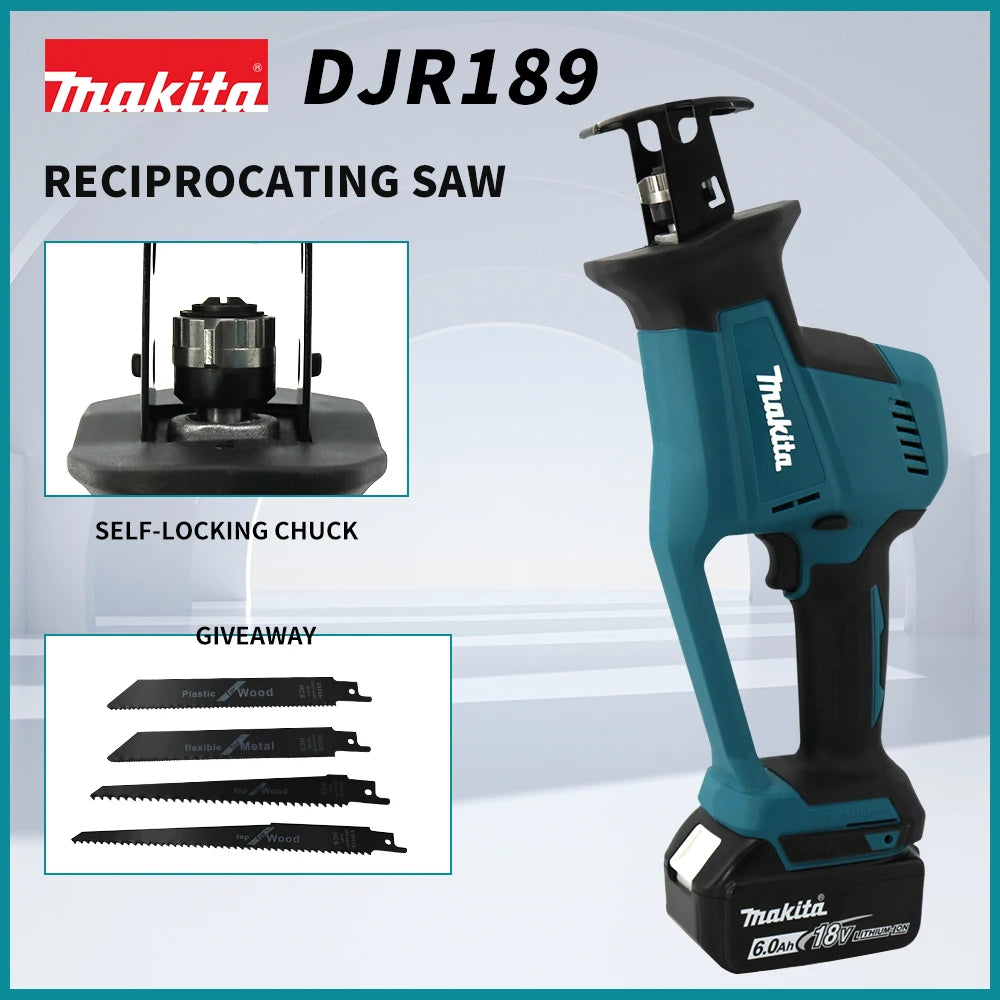 Makita DJR189 Reciprocating Saw Brushless Wood Metal Cutting Portable Handheld Rechargeable 18V Lithium Battery Power Tool