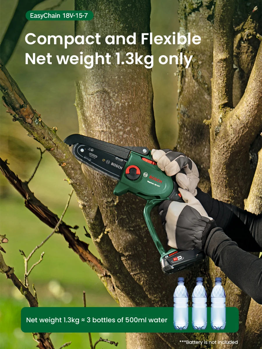 Bosch 18V Cordless Chainsaw Easychain 18V-15-7 Compact Pruner Power Tools Brushless Mini Electric Pruning Saw for Cutting Wood