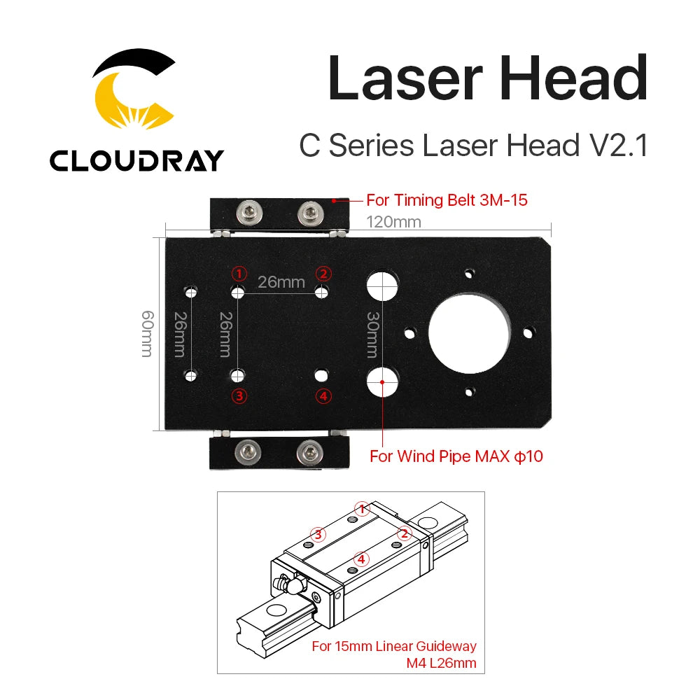 Cloudray C Series CO2 Laser Head Dia.18 FL38.1& Dia.20 FL50.8 / 63.5/101.6mm Mount for Laser Engraving Cutting Machine(Black)
