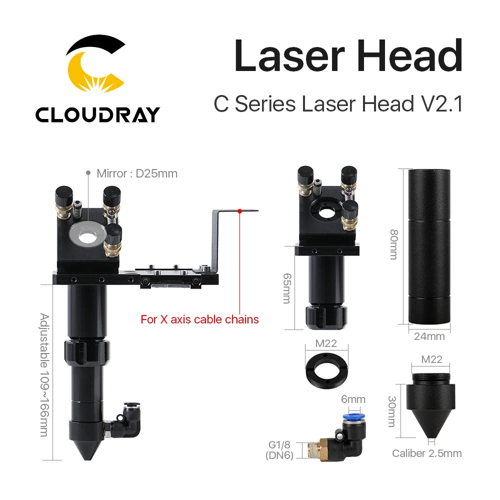 Cloudray C Series CO2 Laser Head Dia.18 FL38.1& Dia.20 FL50.8 / 63.5/101.6mm Mount for Laser Engraving Cutting Machine(Black)
