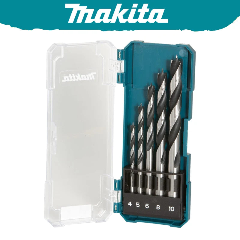 Makita D-72861 Wood Drill Bit Set 5-Piece 4 mm/5 mm/6 mm/8 mm/10 mm Straight Shank Impact Driver Twist Drill Tool Accessories