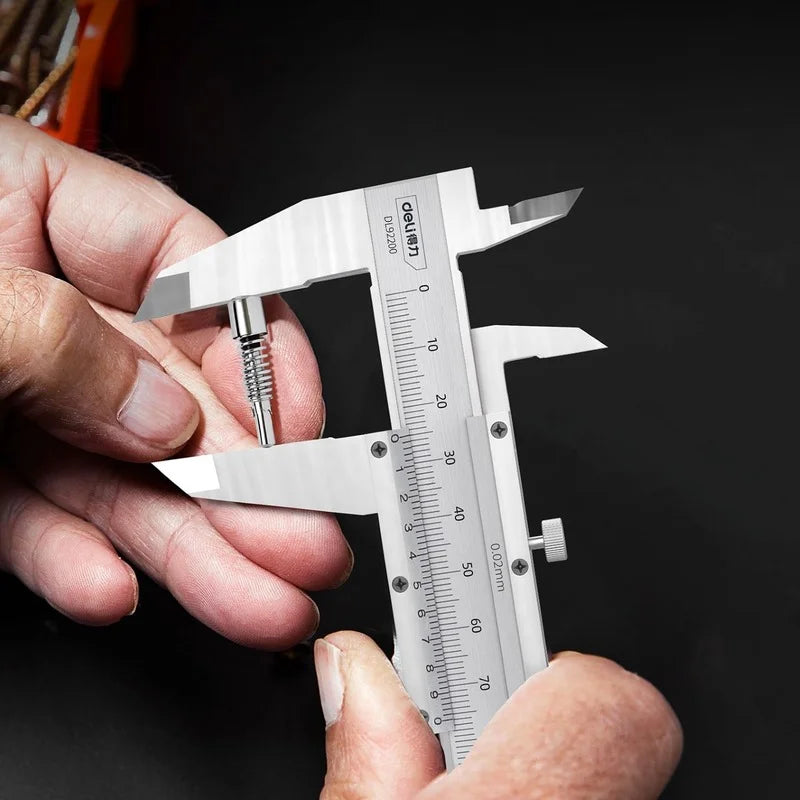 Deli Tools 150mm 0.02mm Carbon Steel Vernier Calipers Woodworking Tools Ruler Simple Caliper Vernier Measuring Tools