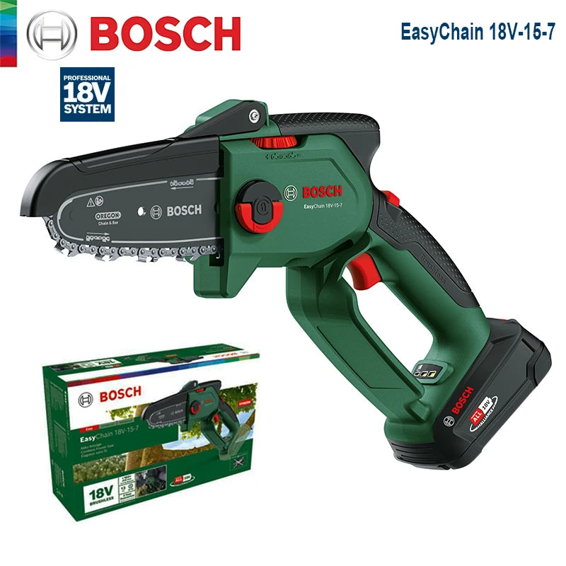 Bosch 18V Cordless Chainsaw Easychain 18V-15-7 Compact Pruner Power Tools Brushless Mini Electric Pruning Saw for Cutting Wood